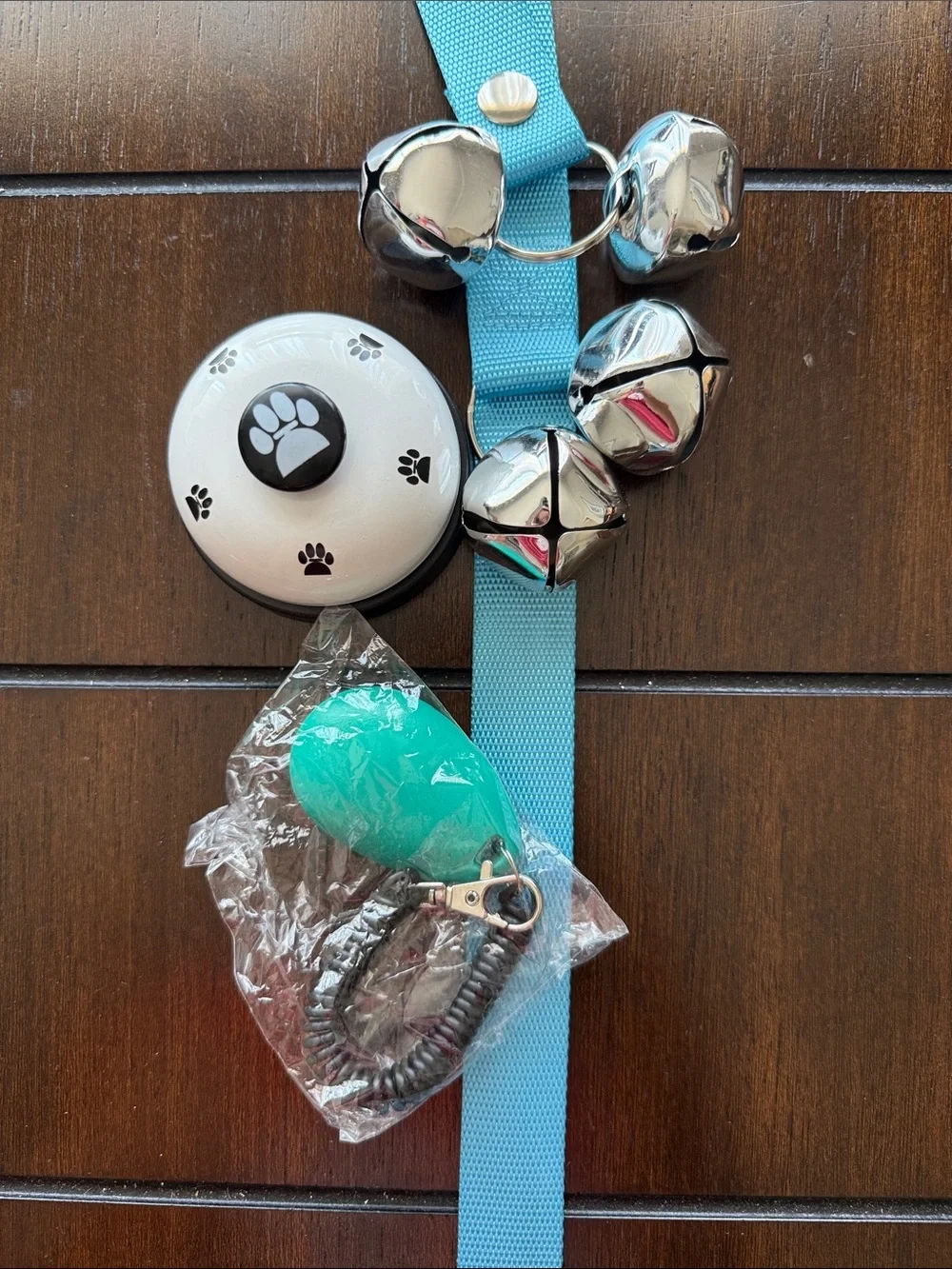 Puppy Training 3pc. Kit- Jingle Bells for the Door, Clicker and Dinger Bell